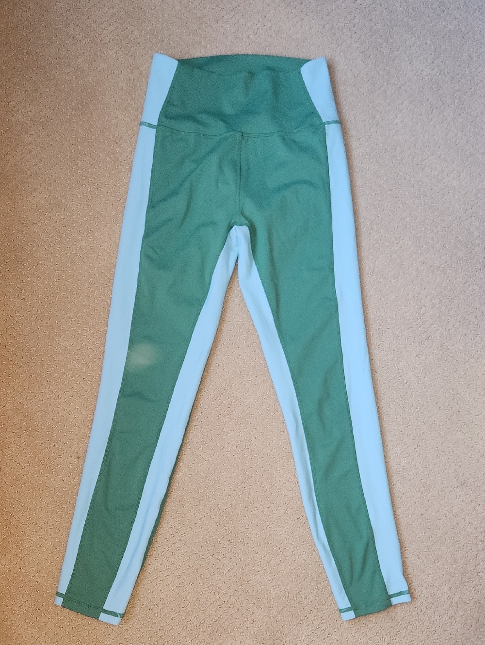 High-Waist Green and Light Blue Colorblock Leggings